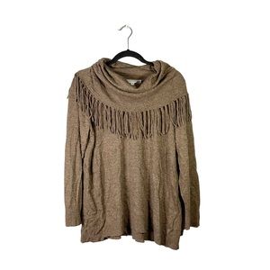 Chelsea & Theodore Brown Tan Knit Stetchy Casual Blouse Tassel Neckline Size 1X